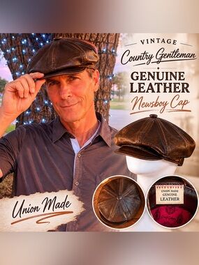 Genuine Leather Brown Newsboy Cap - Vintage Country Gentleman